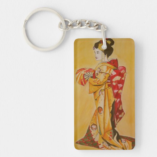 Japans Geisha in het rood en goudkanon Sleutelhanger (Voorkant)