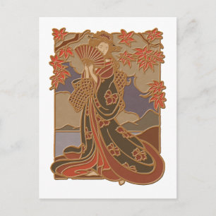 Japans Geisha in Kimono Asian Bamboo Art Briefkaart