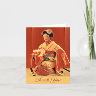  Japans Geisha in Kimono Rustic Red Asian Bedankkaart