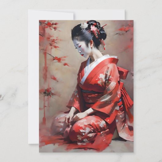 Japans Geisha in rood B portret Feestdagenkaart (Voorkant)