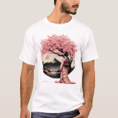 Japans Geisha Meisje Kimono Fuji Mount Cherry T-shirt (Voorkant)