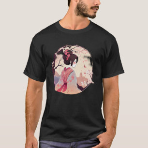 Japans Geisha meisje met vallende kersenbloesem T-shirt
