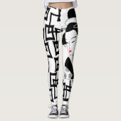 japans geisha meisje zwart wit leggings (Voorkant)
