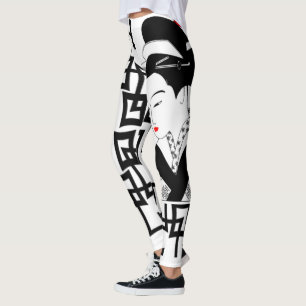 japans geisha meisje zwart wit leggings