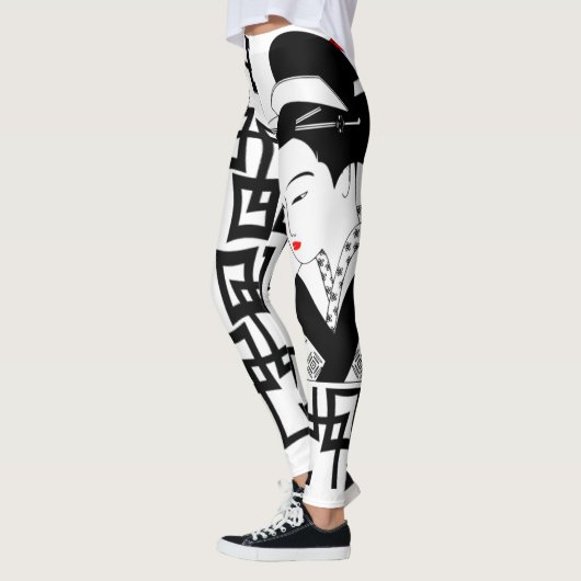 japans geisha meisje zwart wit leggings (Links)