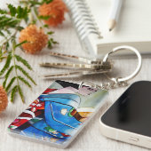 Japans Geisha met blauwe kimono kunst Sleutelhanger (Voorkant Rechts)