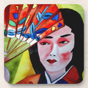 japans Geisha met een fanatieke originele kunstsch Onderzetter