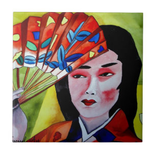 japans Geisha met een fanatieke originele kunstsch Tegeltje