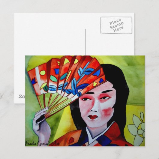 japans Geisha met fan Briefkaart (Voorkant / Achterkant)