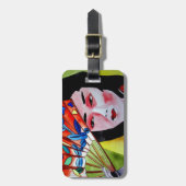 Japans Geisha met fan originele waterverf kunst Bagagelabel (Voorkant verticaal)