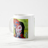 Japans Geisha met fan originele waterverf kunst Koffiemok (Voorkant links)