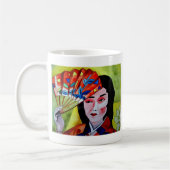 Japans Geisha met fan originele waterverf kunst Koffiemok (Links)