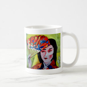 Japans Geisha met fan originele waterverf kunst Koffiemok