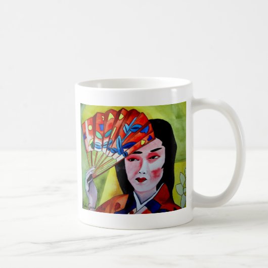 Japans Geisha met fan originele waterverf kunst Koffiemok (Rechts)