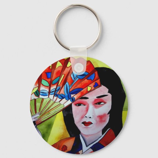 Japans Geisha met fan originele waterverf kunst Sleutelhanger (Voorkant)