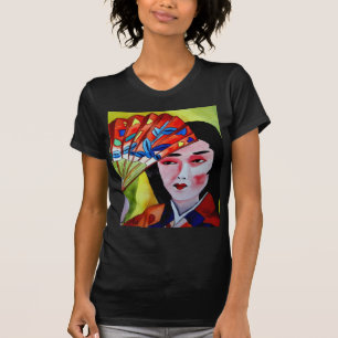 japans Geisha met fan waterverf originele kunst T-shirt