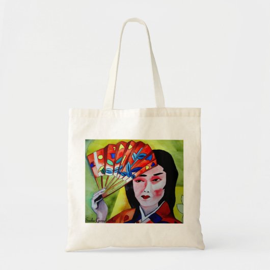 japans Geisha met fan waterverf originele kunst Tote Bag (Voorkant)