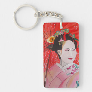 Japans Geisha met rode paraplu Sleutelhanger