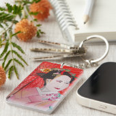 Japans Geisha met rode paraplu Sleutelhanger (Voorkant Rechts)