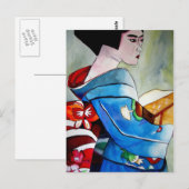 Japans Geisha, origineel kunstschilderij van de wa Briefkaart (Voorkant / Achterkant)