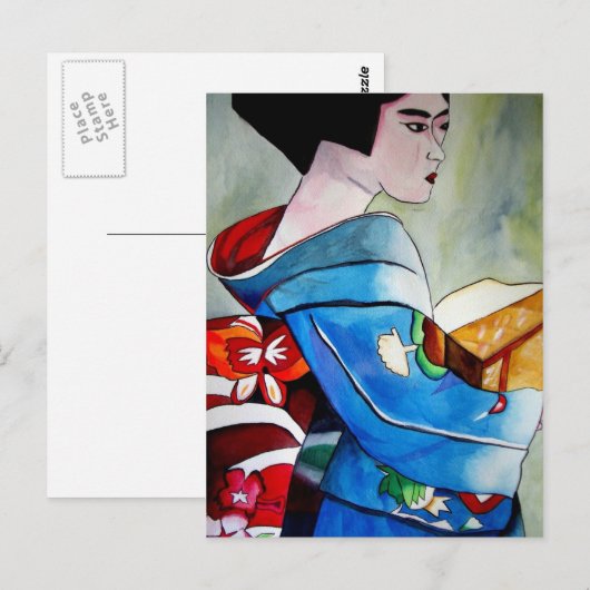 Japans Geisha, origineel kunstschilderij van de wa Briefkaart (Voorkant / Achterkant)