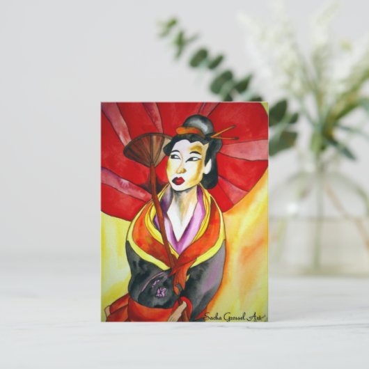 Japans Geisha, origineel kunstschilderij van de wa Briefkaart (Staand voorkant)