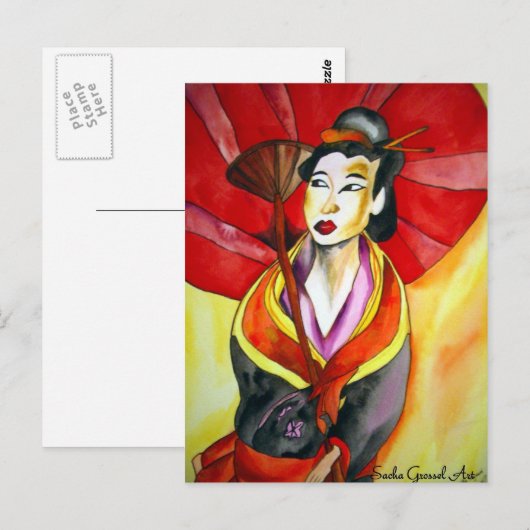 Japans Geisha, origineel kunstschilderij van de wa Briefkaart (Voorkant / Achterkant)