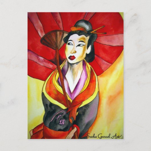 Japans Geisha, origineel kunstschilderij van de wa Briefkaart (Voorkant)