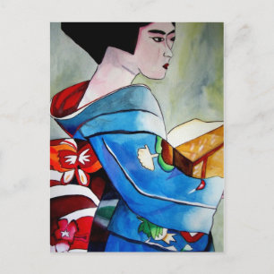 Japans Geisha, origineel kunstschilderij van de wa Briefkaart