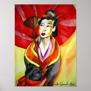 Japans Geisha, origineel kunstschilderij van de wa Poster
