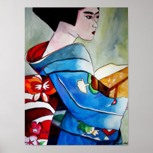 Japans Geisha, origineel kunstschilderij van de wa Poster