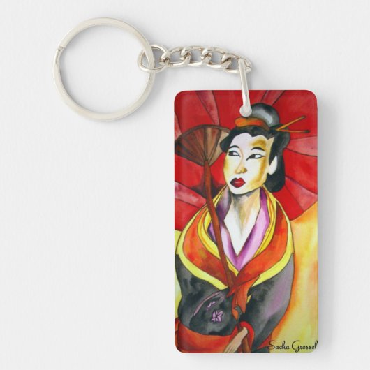 Japans Geisha, origineel kunstschilderij van de wa Sleutelhanger (Voorkant)