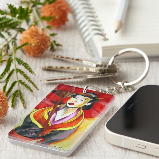 Japans Geisha, origineel kunstschilderij van de wa Sleutelhanger (Voorkant Rechts)