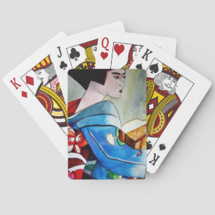 Japans Geisha, origineel kunstschilderij van de wa Speelkaarten