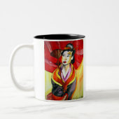 Japans Geisha, origineel kunstschilderij van de wa Tweekleurige Koffiemok (Links)