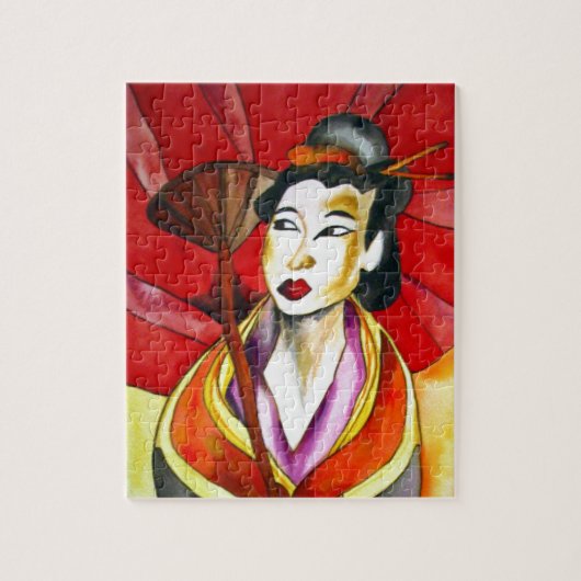 Japans geisha, origineel kunstschilderij waterverf legpuzzel (Verticaal)