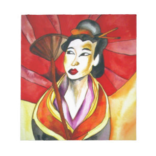 Japans geisha, origineel kunstschilderij waterverf notitieblok