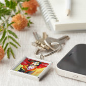 Japans geisha, origineel kunstschilderij waterverf sleutelhanger (Zijkant)