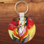 Japans geisha, origineel kunstschilderij waterverf sleutelhanger (Voorkant)