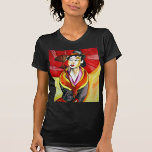 Japans geisha, origineel kunstschilderij waterverf t-shirt
