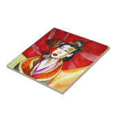 Japans geisha, origineel kunstschilderij waterverf tegeltje (Zijkant)