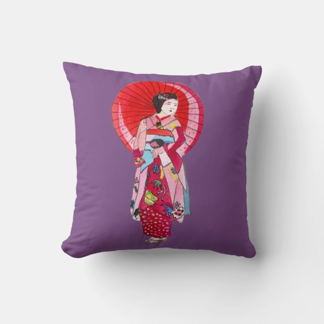 Japans Geisha schattig kimono originele kunst Kussen (Voorkant)