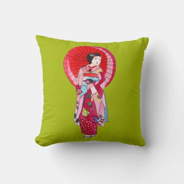 Japans Geisha schattig kimono originele kunst Kussen (Voorkant)
