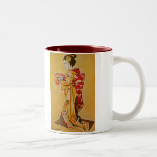 Japans geisha waterverf originele kunstschilderij tweekleurige koffiemok