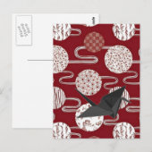 Japans gelukskraan rood kimono patroon briefkaart (Voorkant / Achterkant)