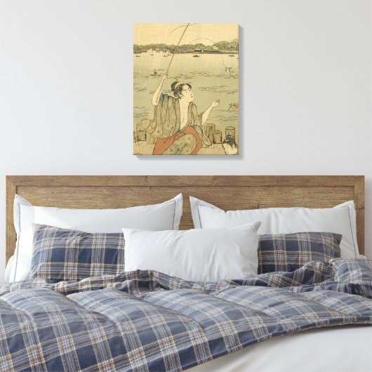 Japans Gevist Woodblock Fishermen Canvas Afdruk (Insitu (Slaapkamer))