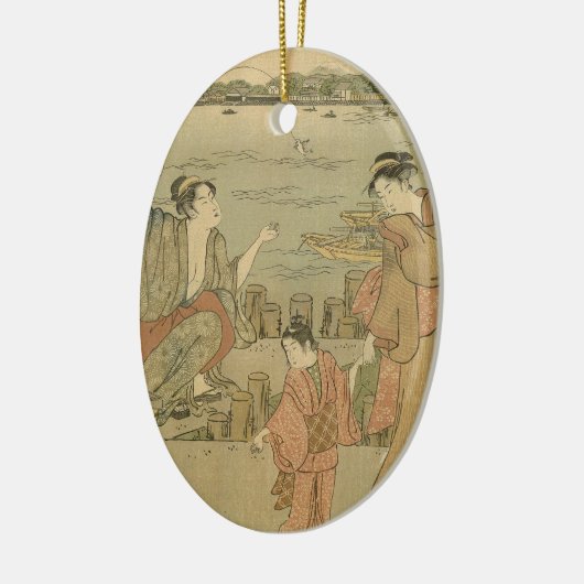 Japans Gevist Woodblock Fishermen Keramisch Ornament (Links)