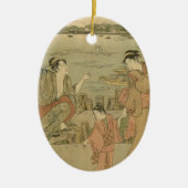 Japans Gevist Woodblock Fishermen Keramisch Ornament (Voorkant)