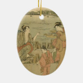 Japans Gevist Woodblock Fishermen Keramisch Ornament (Achterkant)