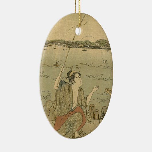 Japans Gevist Woodblock Fishermen Keramisch Ornament (Rechts)